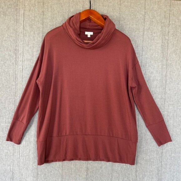 Garnet Hill Terra Cotta Cowl Neck Knit French Terry Long Sleeve Tunic Top Size M - Picture 1 of 13